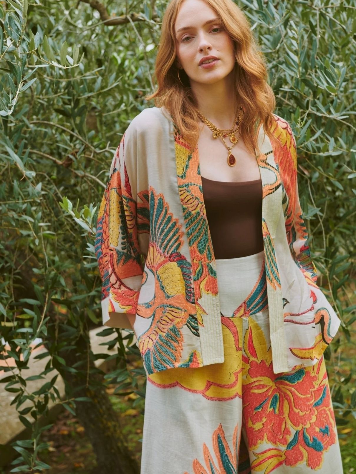 100 Stars Crane Kimono in Stone