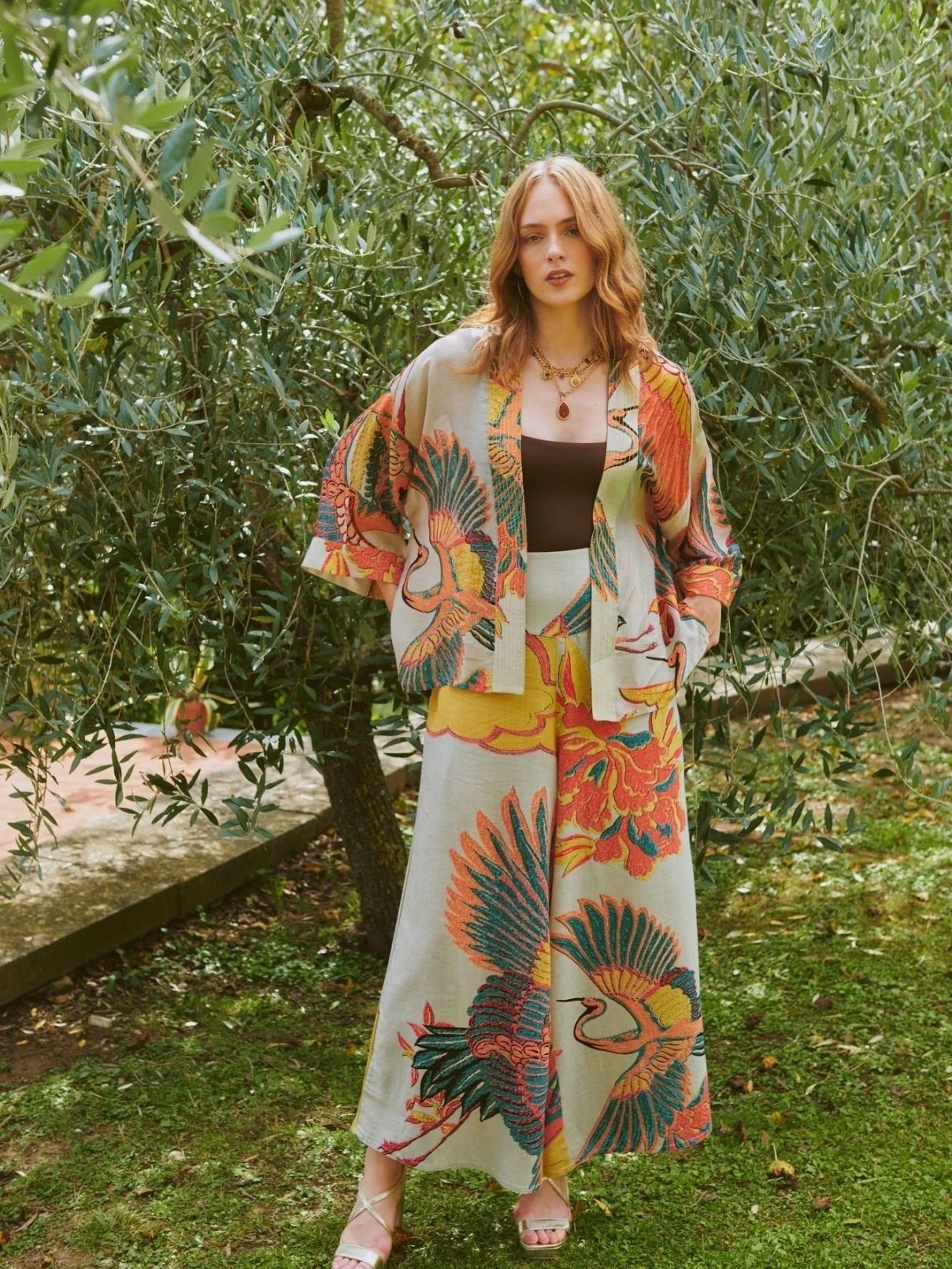 100 Stars Crane Kimono in Stone