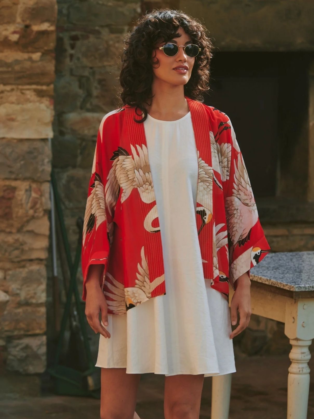 100 Stars Stork Kimono in Scarlet