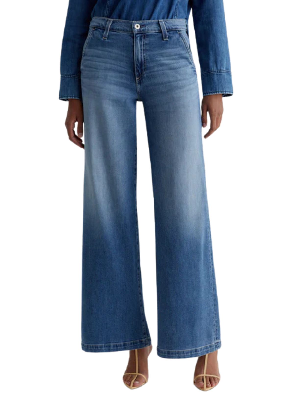 AG Denim Stella Low Palazzo Jean in Nautical Mile