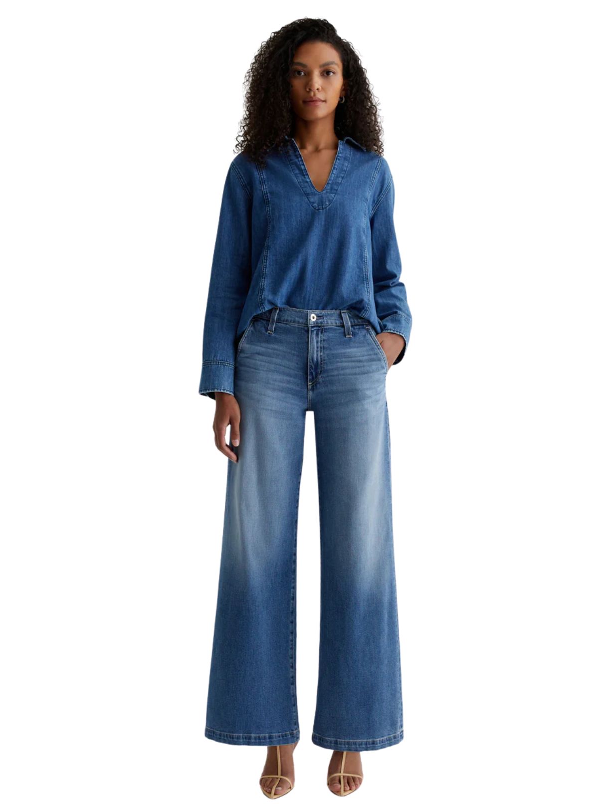 AG Denim Stella Low Palazzo Jean in Nautical Mile