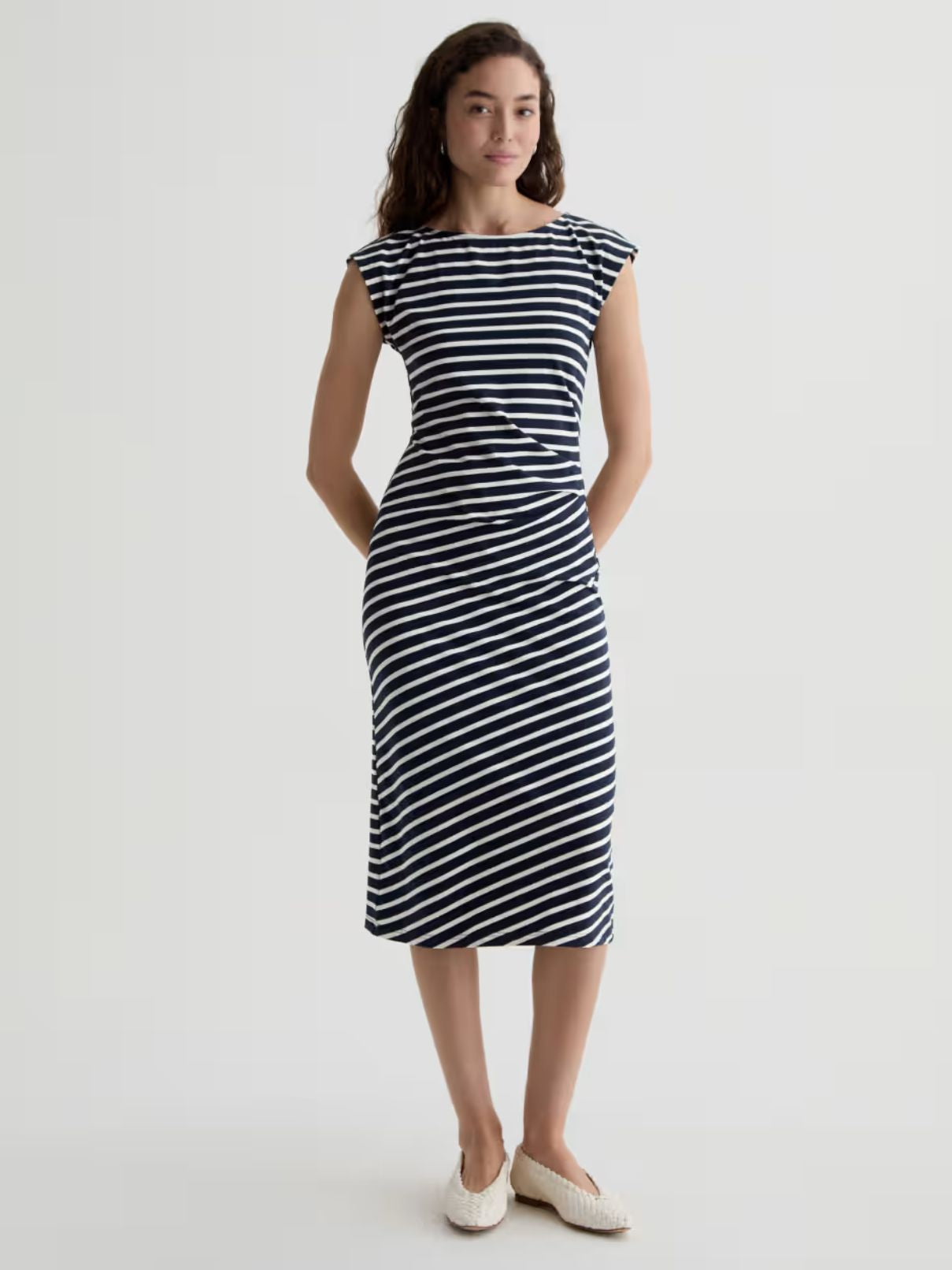 navy and white striped midi dress AG Jeans Aja Dress, Women's, Black, M