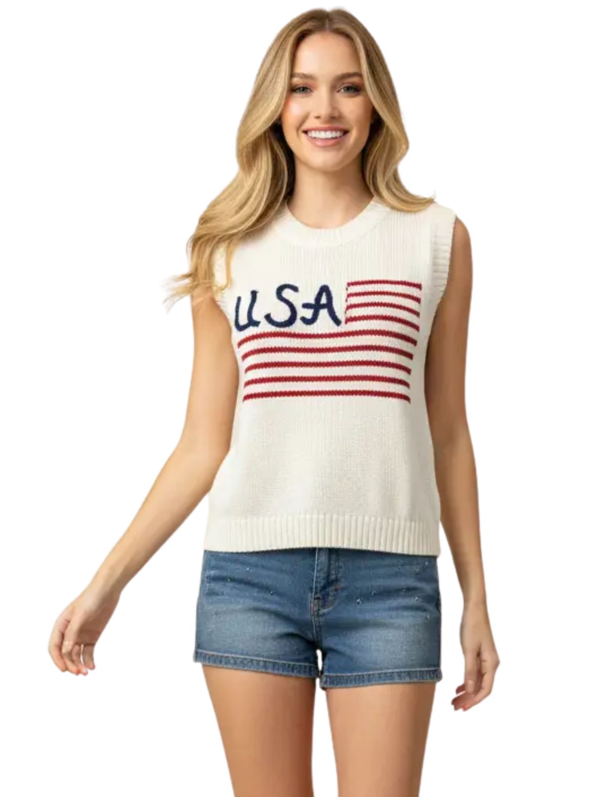American Flag Sweater Top in Cream