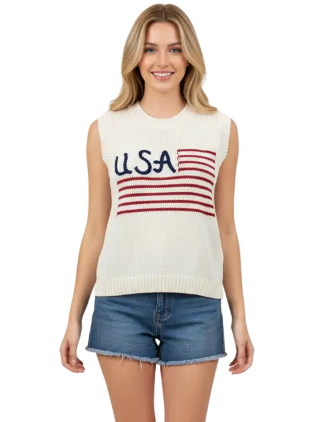 American Flag Sweater Top in Cream