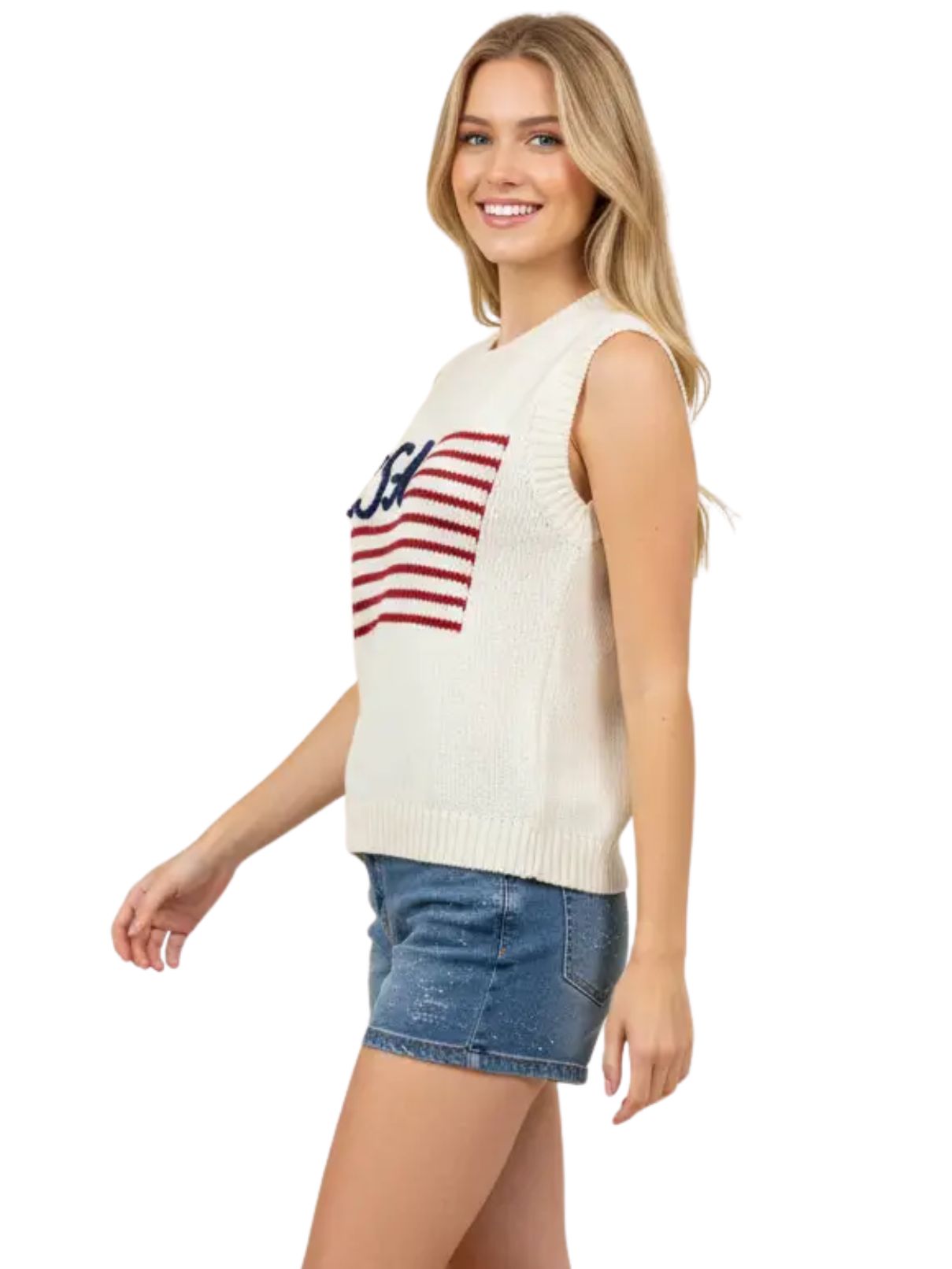 American Flag Sweater Top in Cream