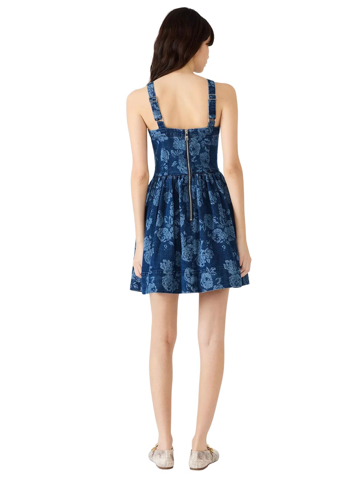 BB Dakota by Steve Madden Kiona Square Neck Denim Dress in Engraved Roses