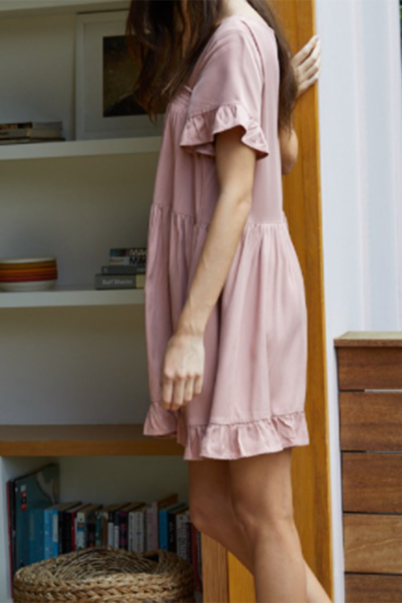 Babydoll Ruffle Dress in Mauve