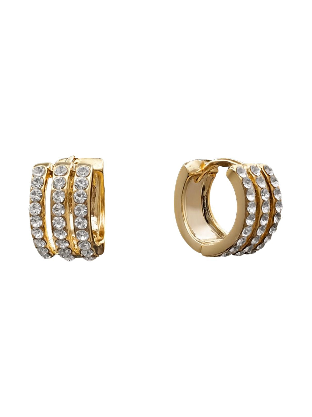Beje Designs 3 Row Huggie Earrings in Gold