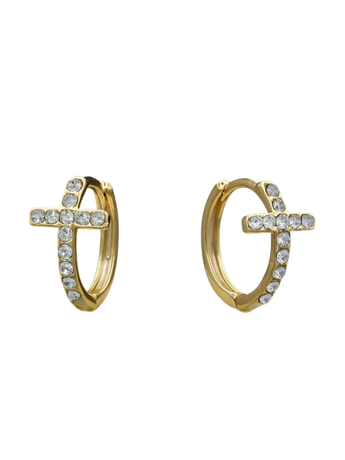 Beje Designs Pavé Cross Huggie Earrings in Gold