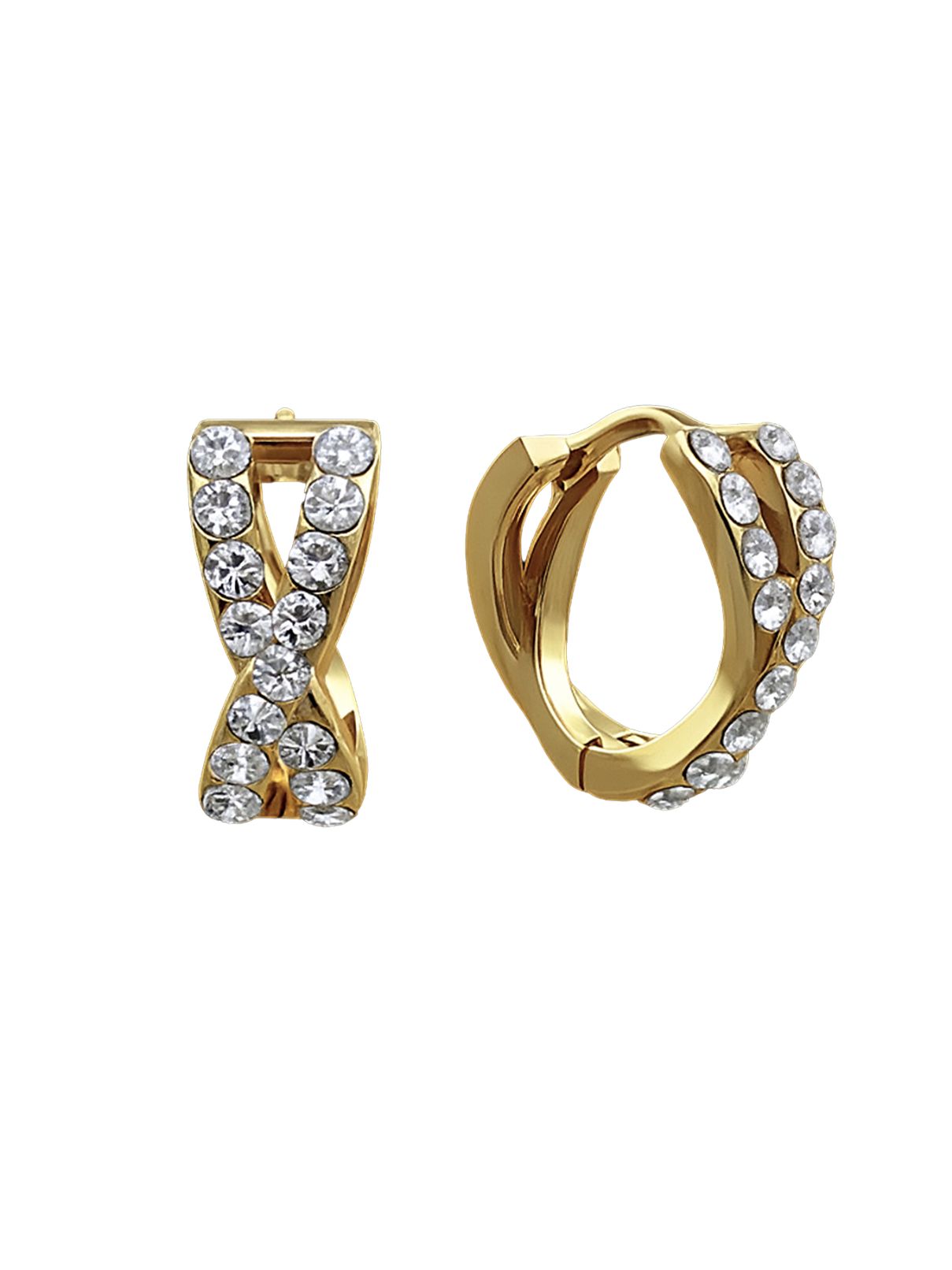Beje Designs Twisted Crystal Huggie Earrings in Gold