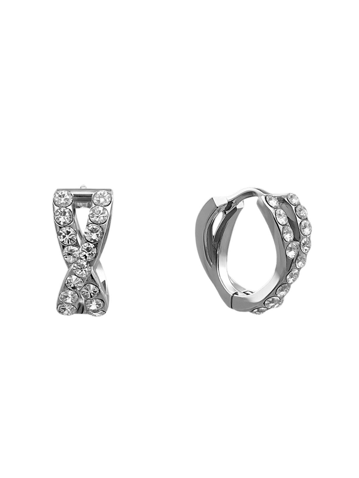 Beje Designs Twisted Crystal Huggie Earrings in Silver
