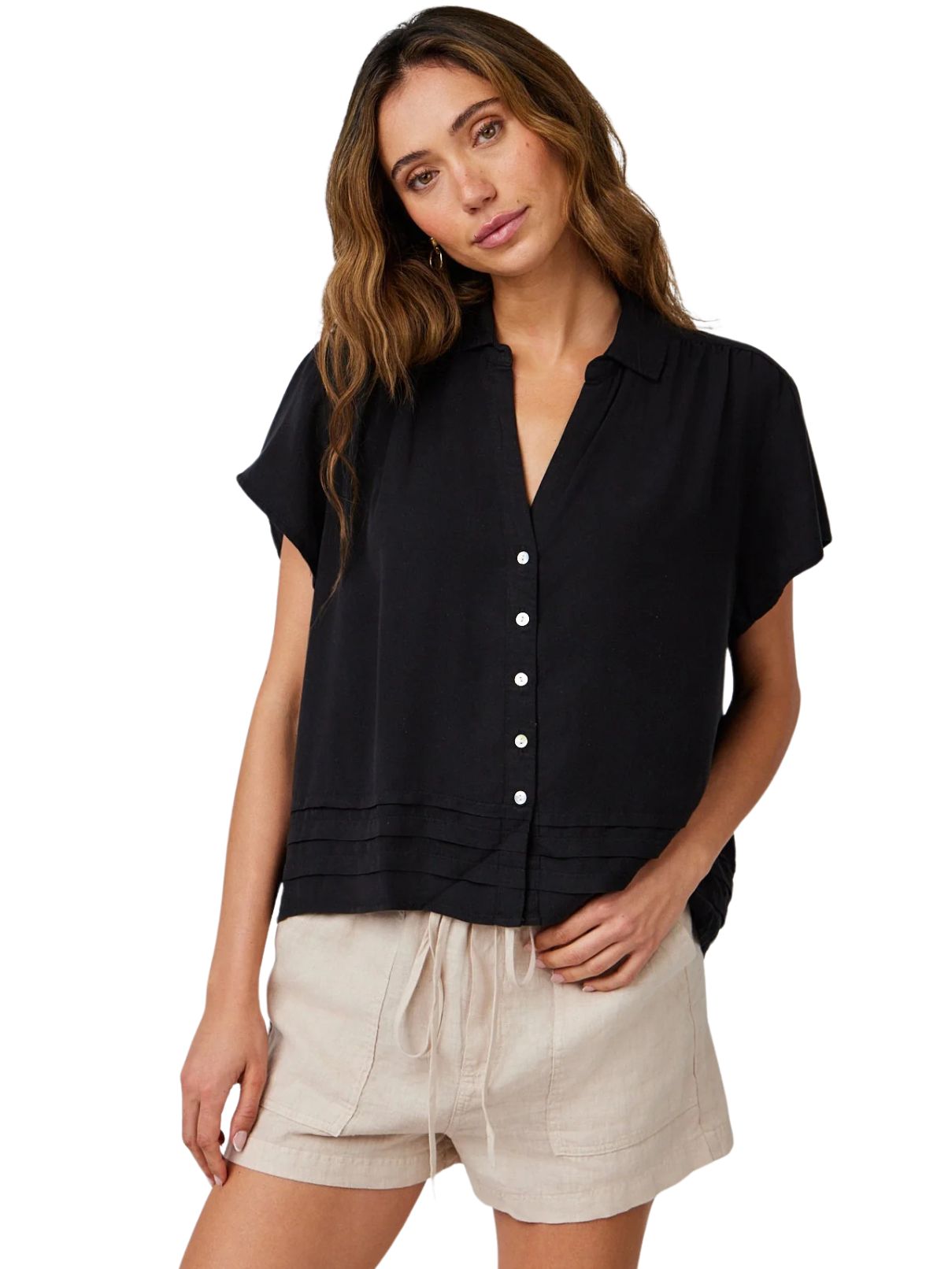 Bella Dahl Cap Sleeve Button Top in Black