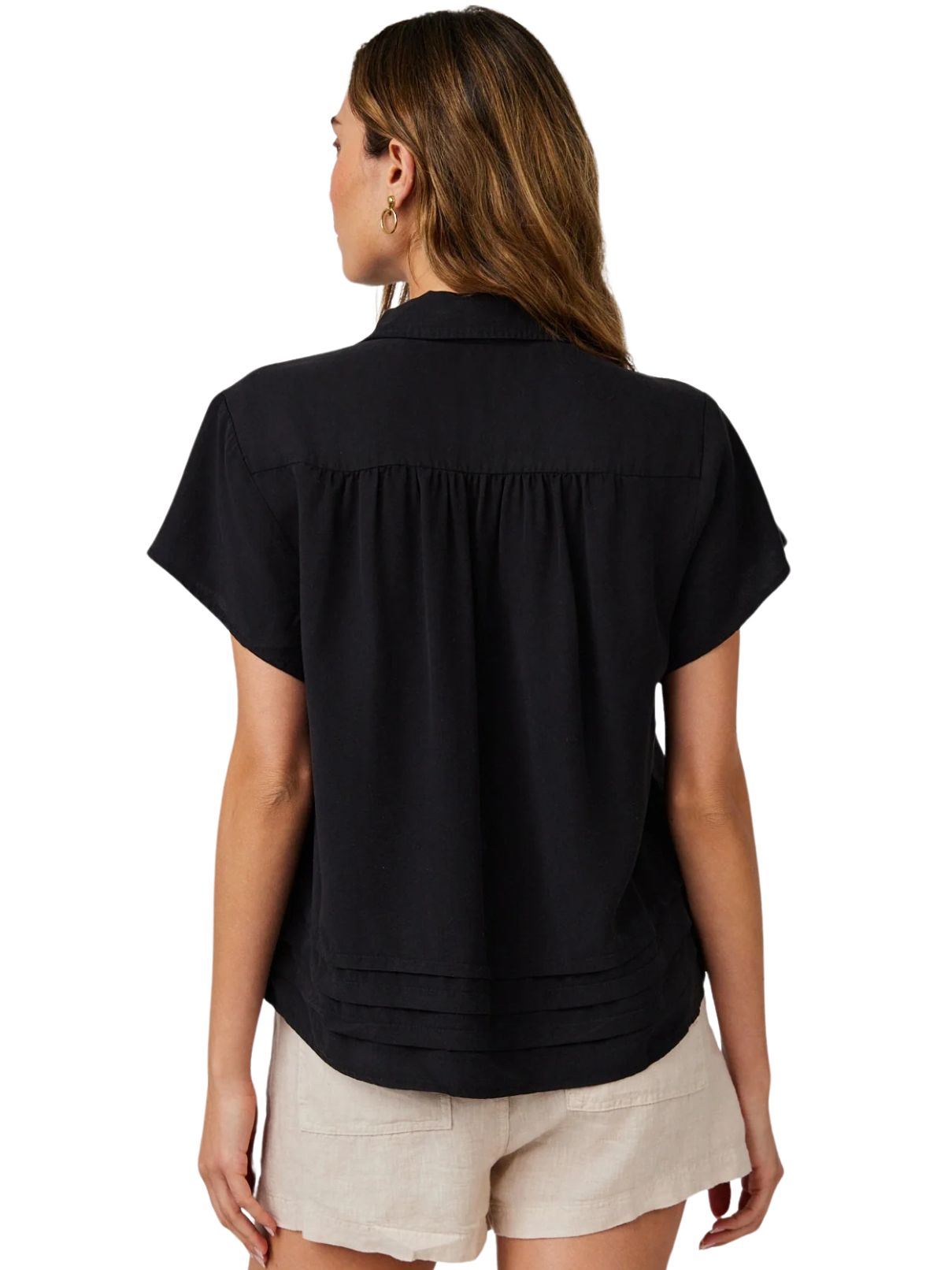 Bella Dahl Cap Sleeve Button Top in Black