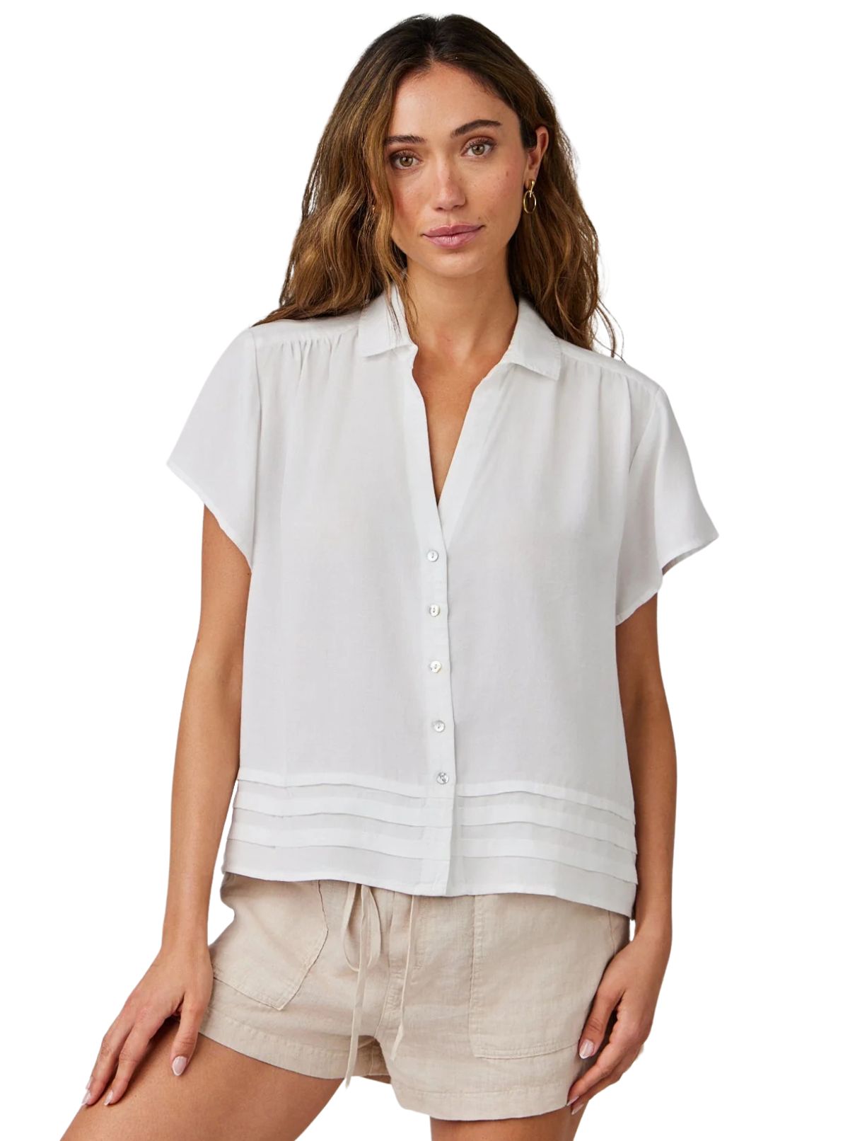 Bella Dahl Cap Sleeve Button Top in White