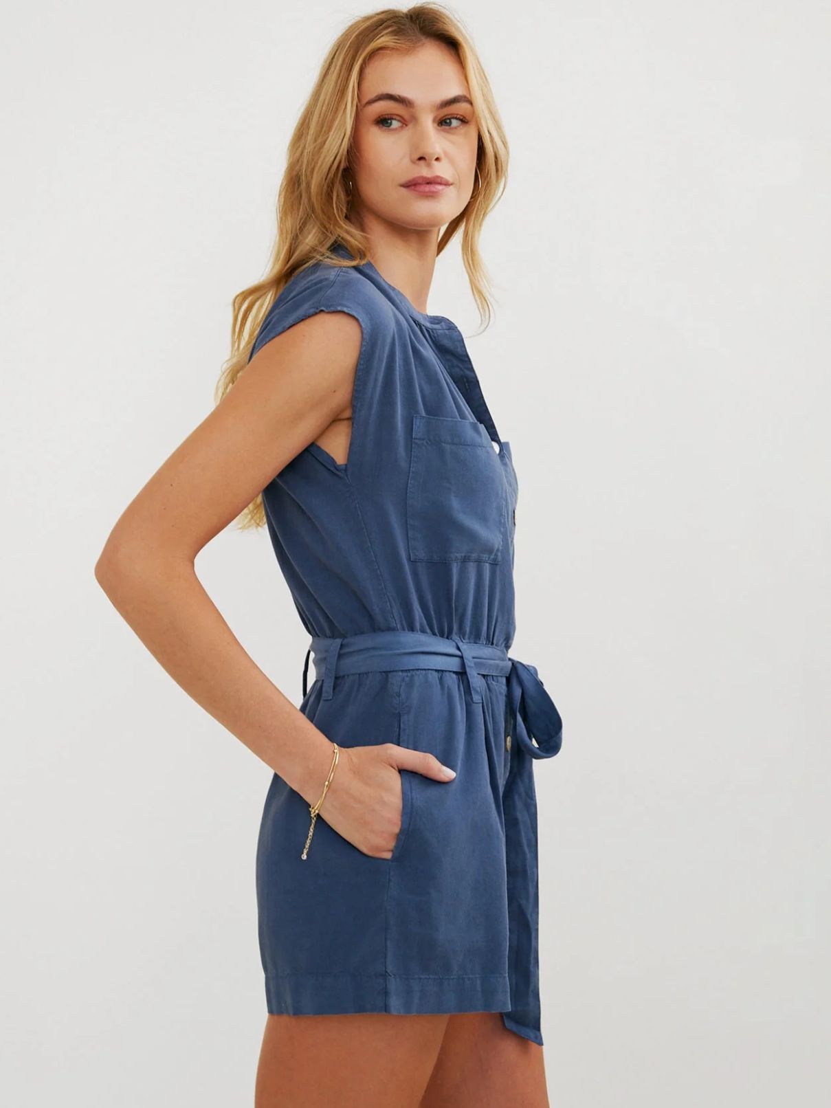 Bella Dahl Cap Sleeve Romper in Midnight Surf