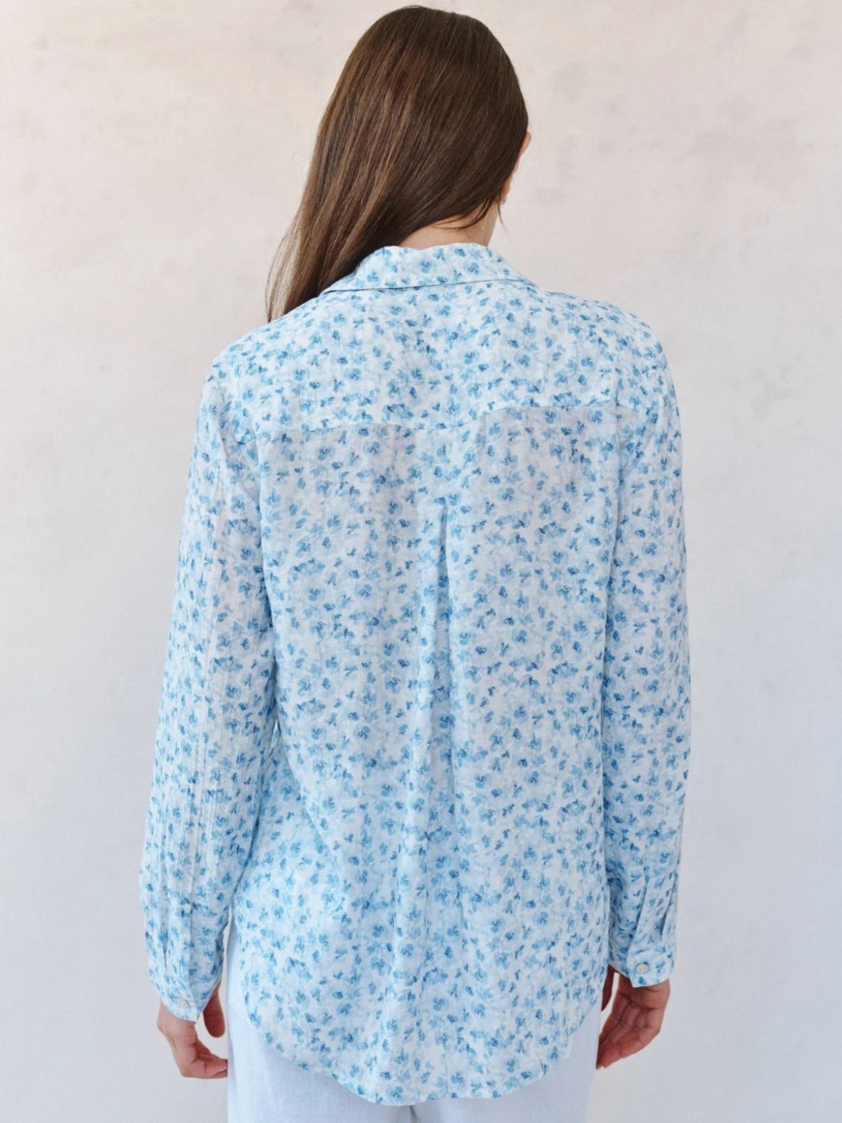 Bella Dahl Classic Button Down Shirt in Blue Ditsy Floral Print