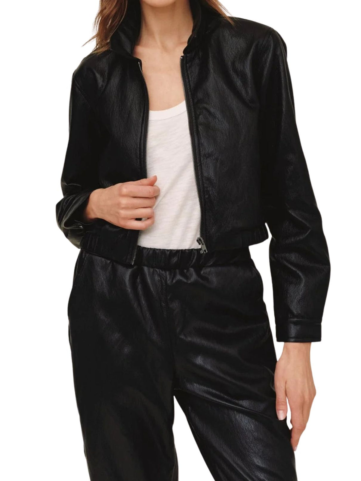 Bella Dahl Crop Bomber Jacket in Black