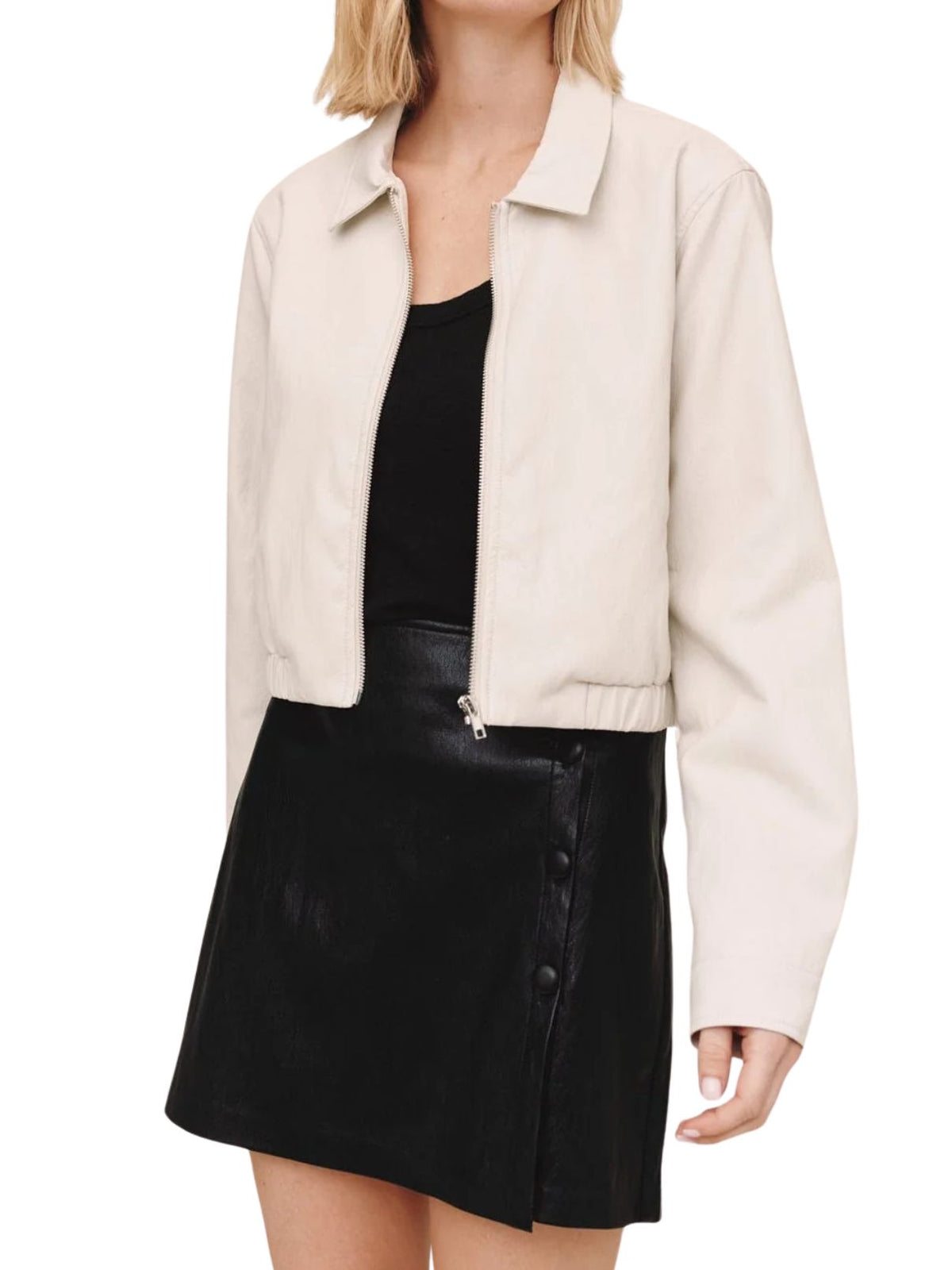 Bella Dahl Crop Bomber Jacket in Winter White