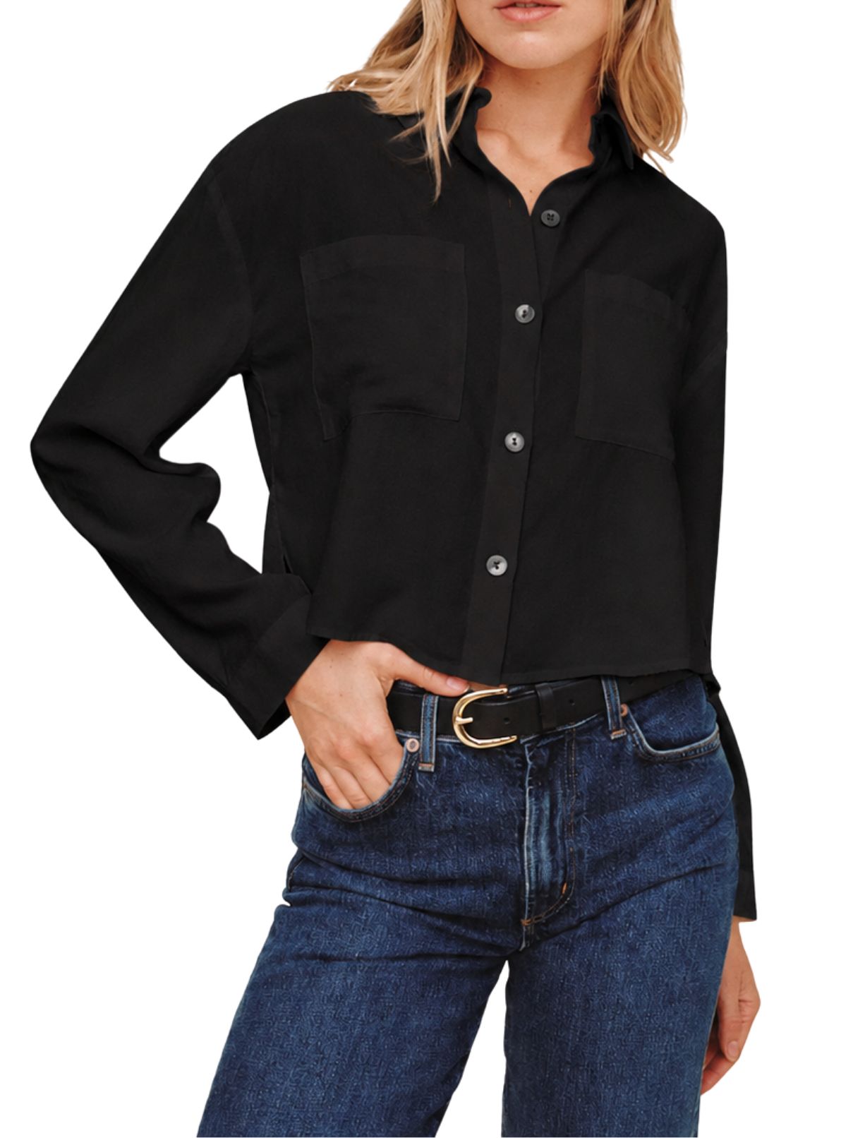Bella Dahl Cropped Button Down – Black