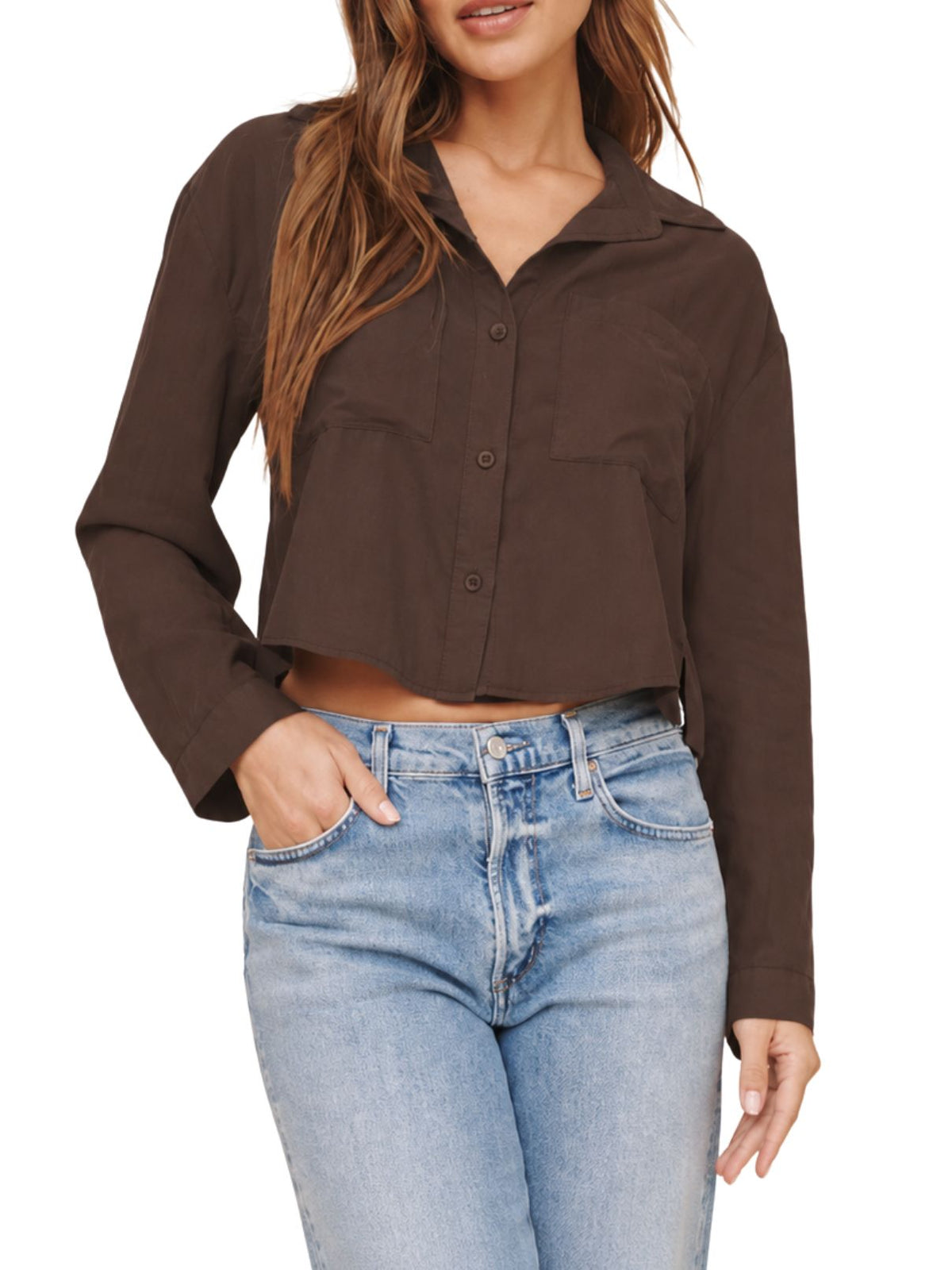Bella Dahl Cropped Button Down in Dark Chestnut