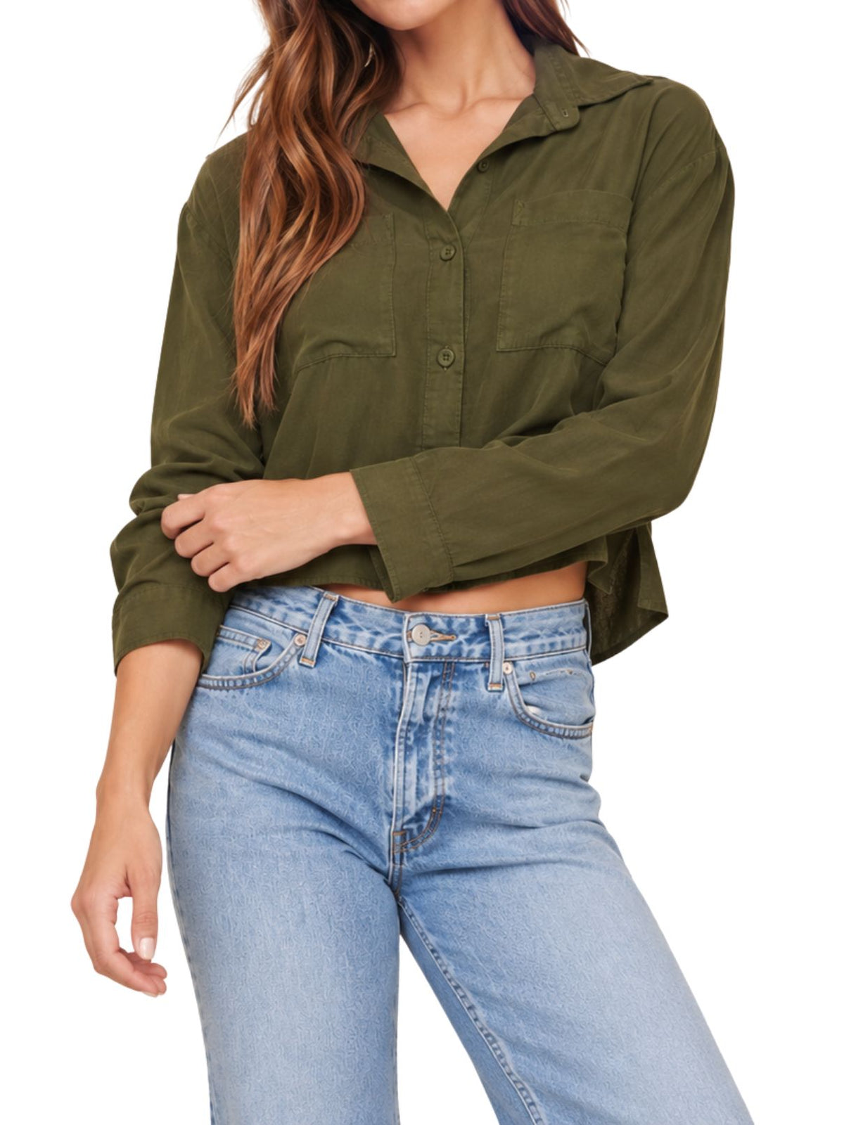 Bella Dahl Cropped Button Down in Olive Night