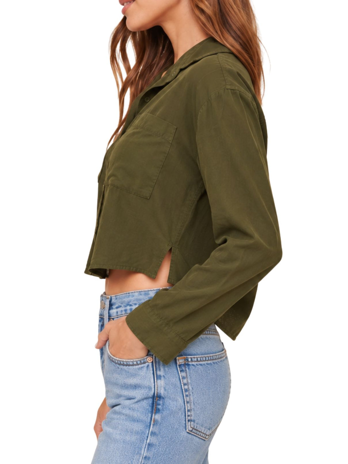 Bella Dahl Cropped Button Down in Olive Night