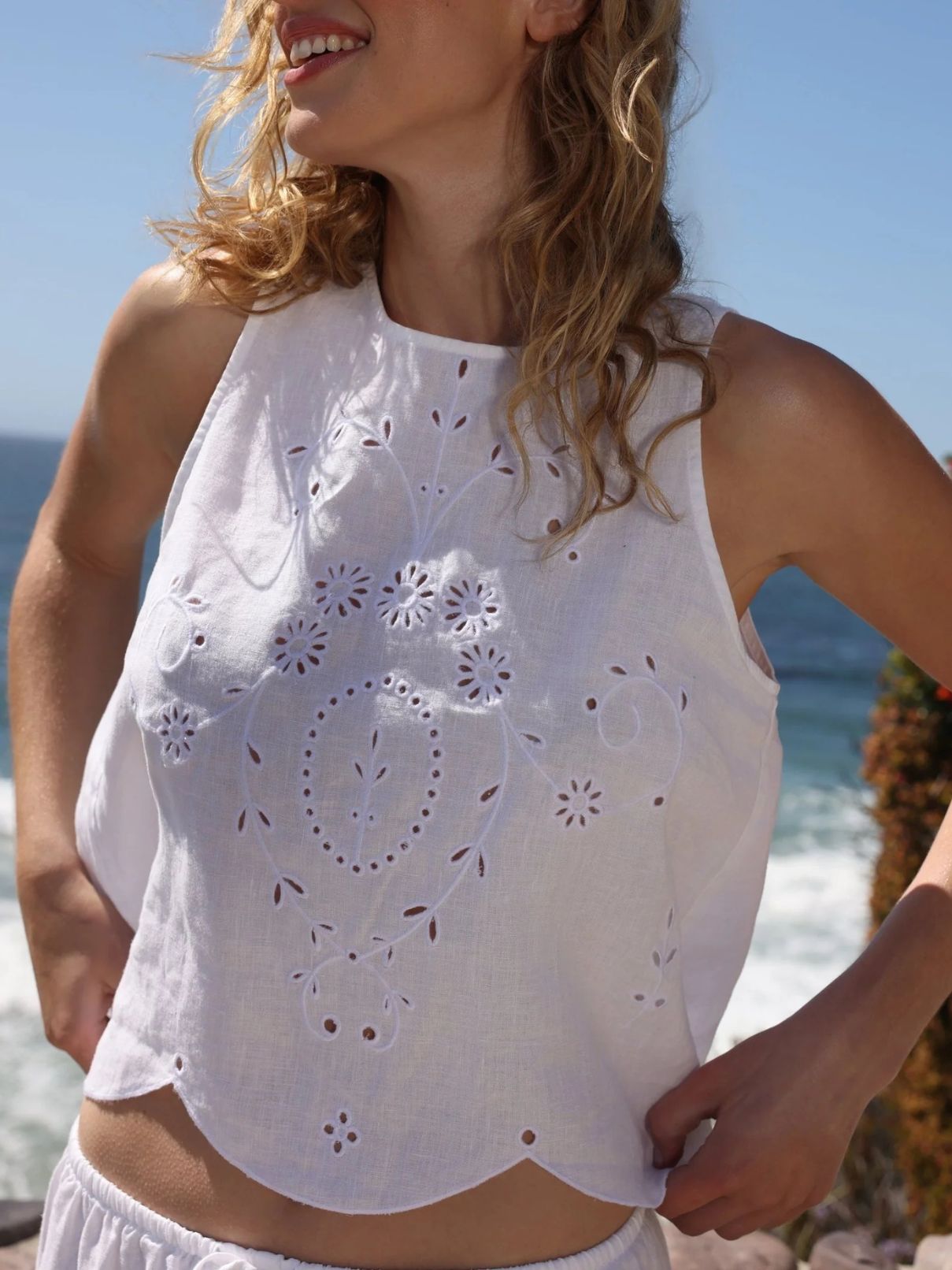 Bella Dahl Eyelet Embroidered Tank in White