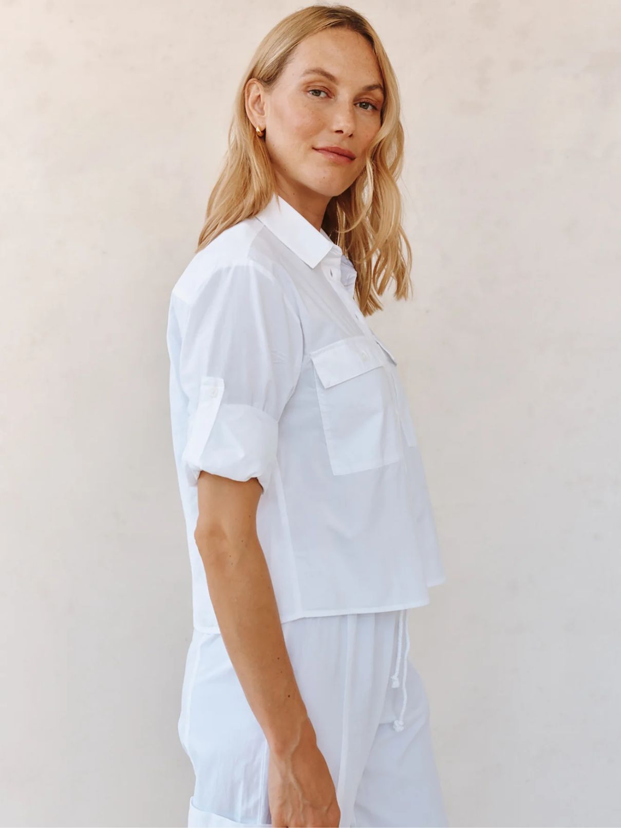 Bella Dahl L/S Crop Utility Shirt in White