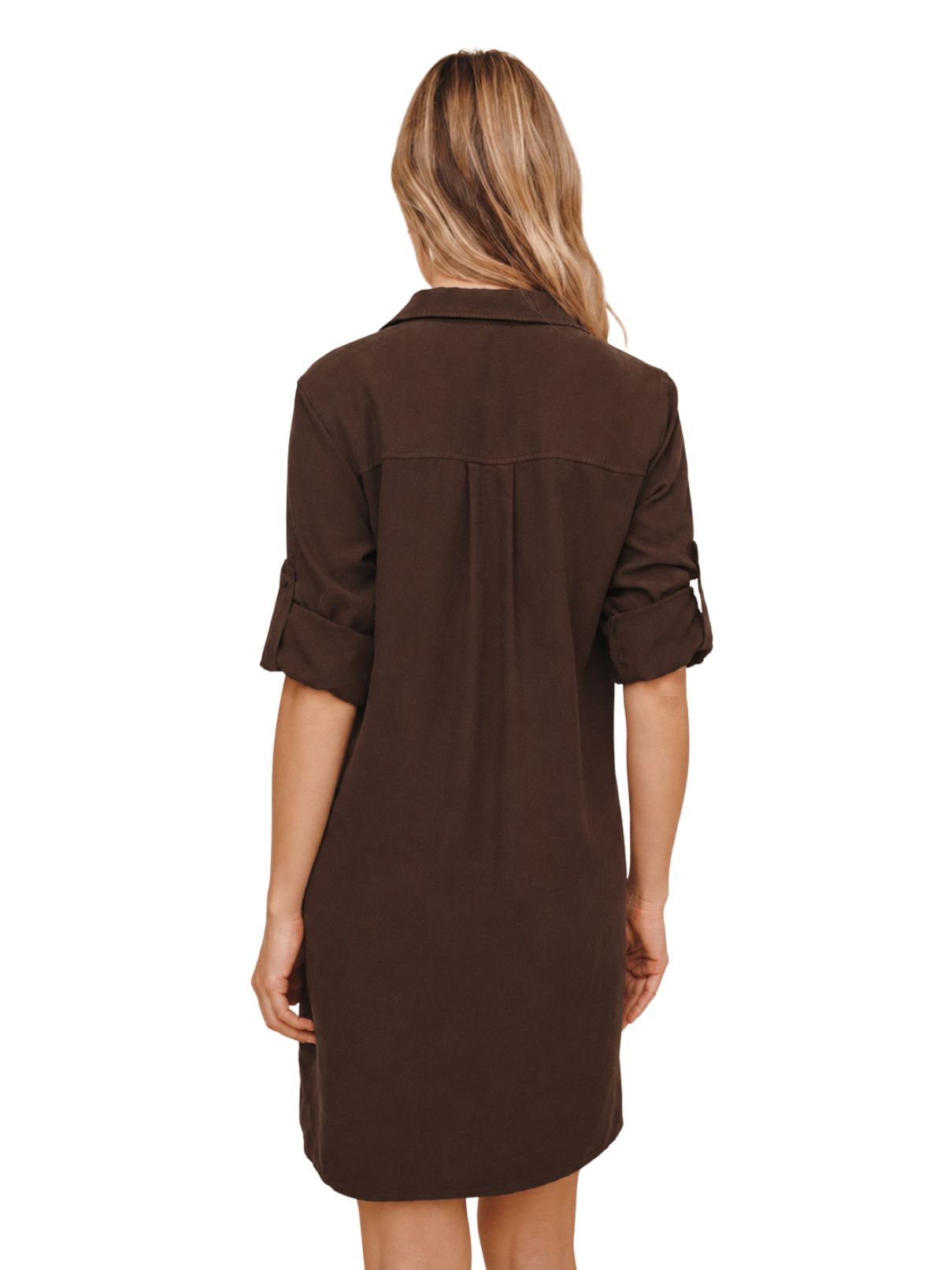 Bella Dahl Long Sleeve A-Line Shirt Dress in Dark Chestnut