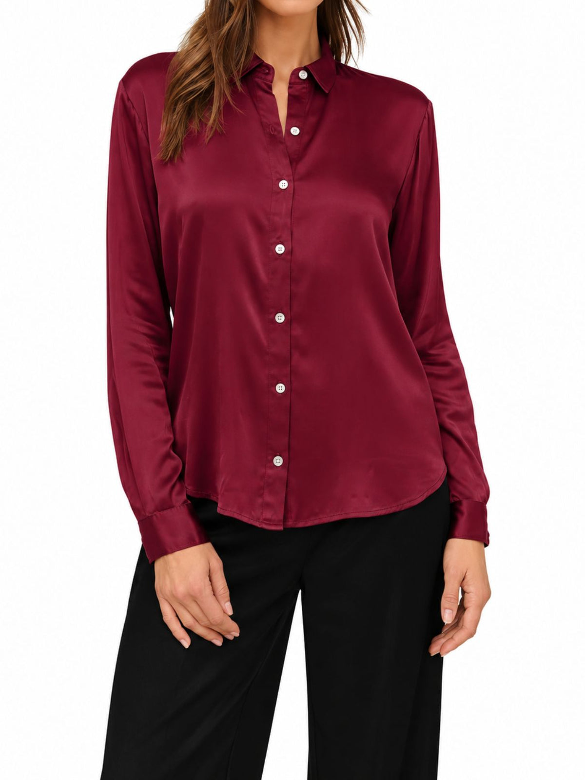 Bella Dahl Long Sleeve Button Front Shirt in Bordeaux