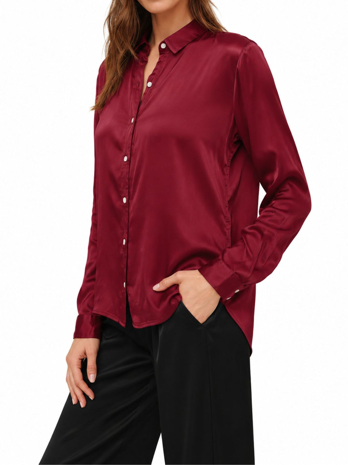 Bella Dahl Long Sleeve Button Front Shirt in Bordeaux