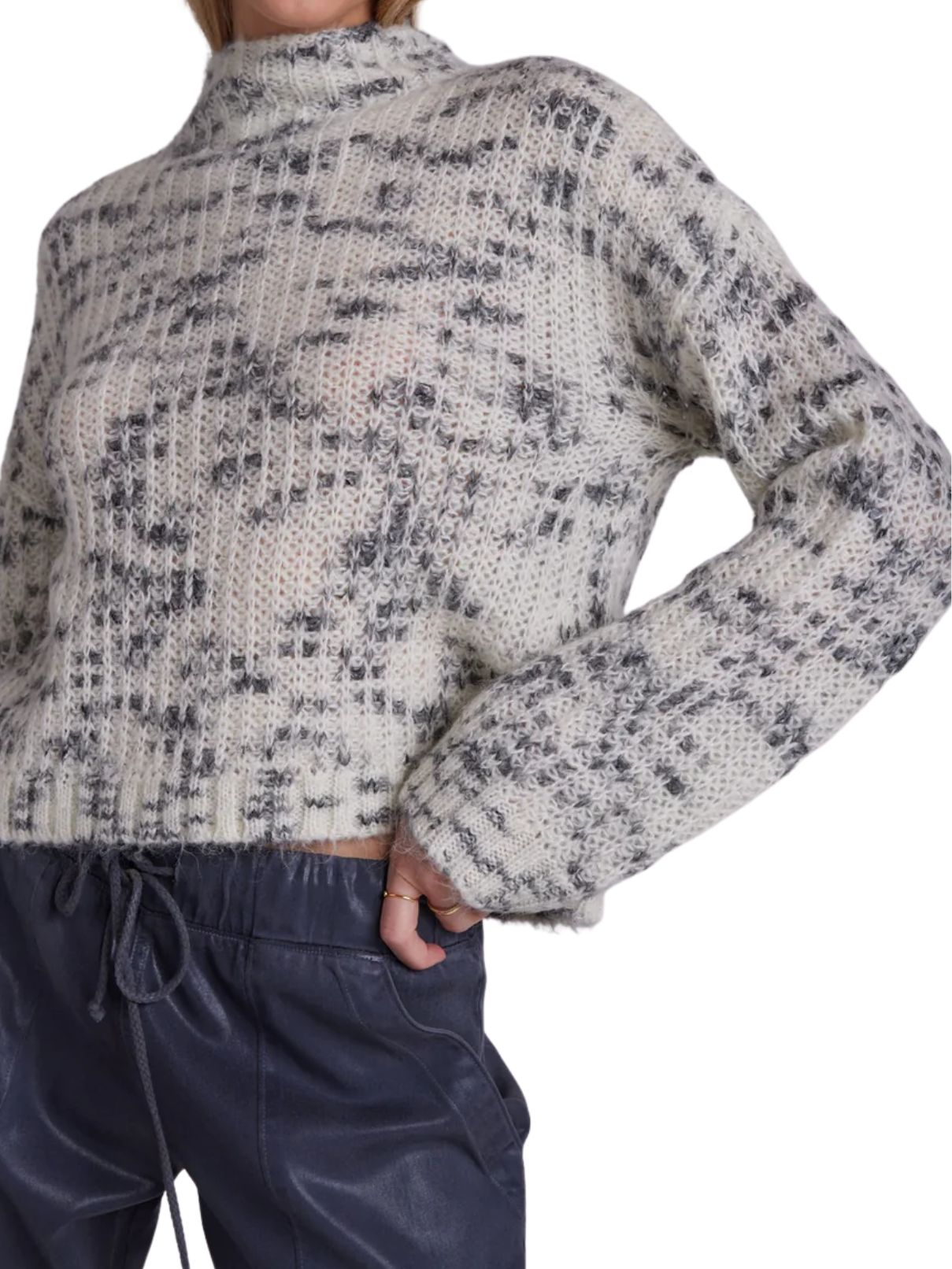 Bella Dahl Mock Neck Sweater in Winter White/Black