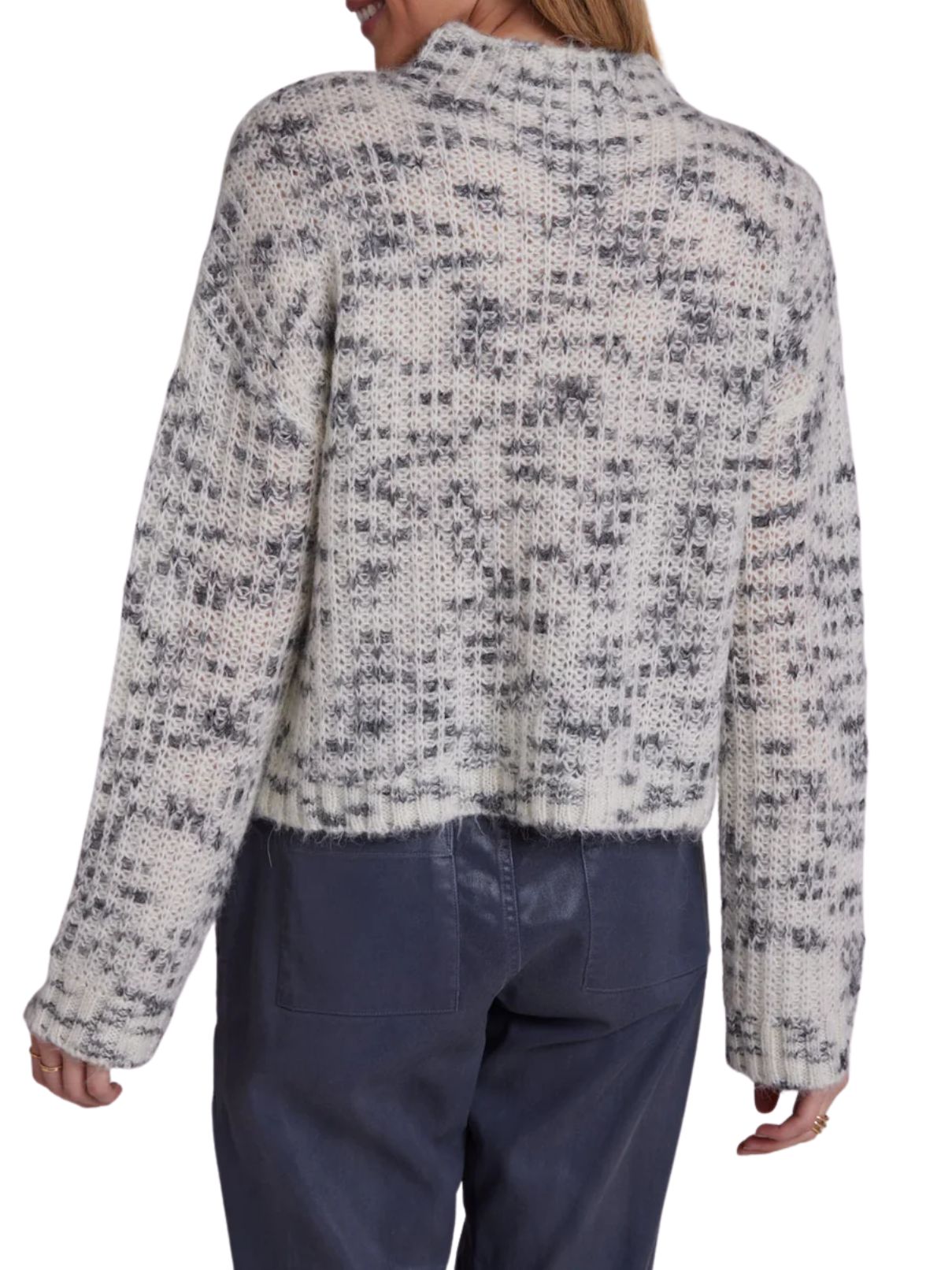 Bella Dahl Mock Neck Sweater in Winter White/Black