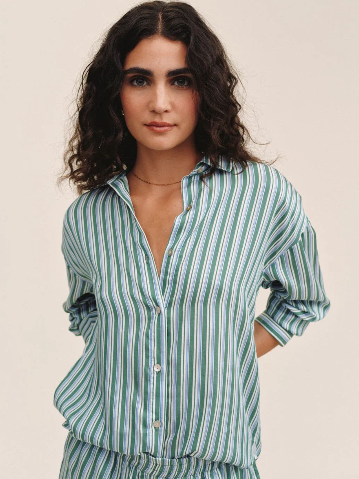 Bella Dahl Oversize Button Down in Emerald Surf Stripe