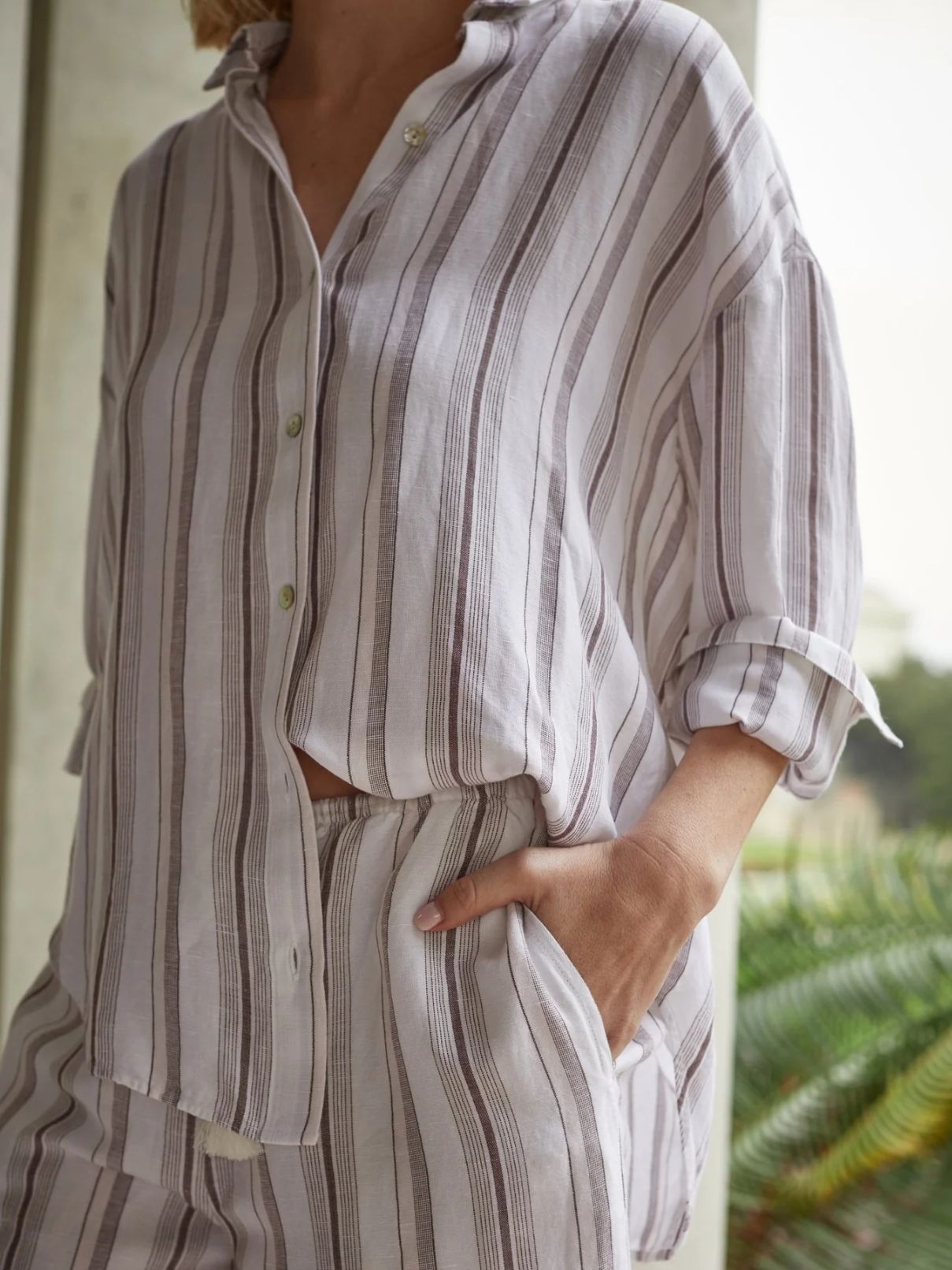 Bella Dahl Oversized Clean Shirt in Rosewood Stripe
