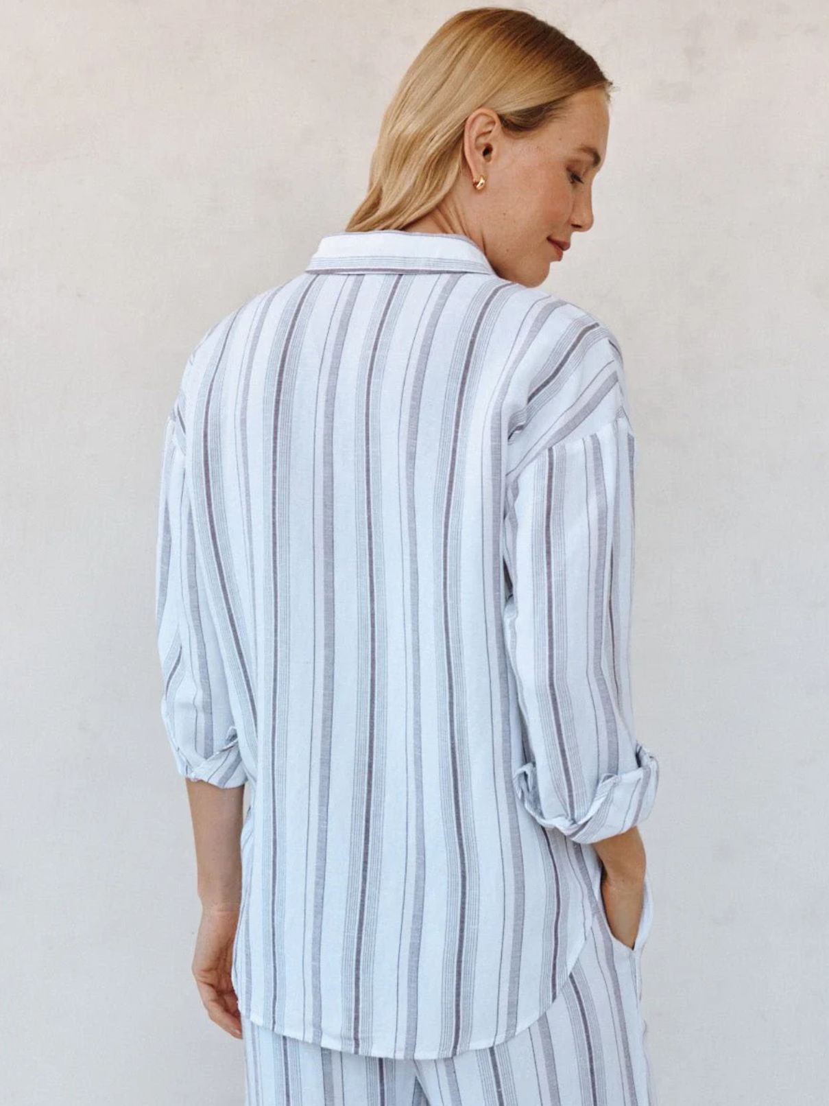 Bella Dahl Oversized Clean Shirt in Rosewood Stripe