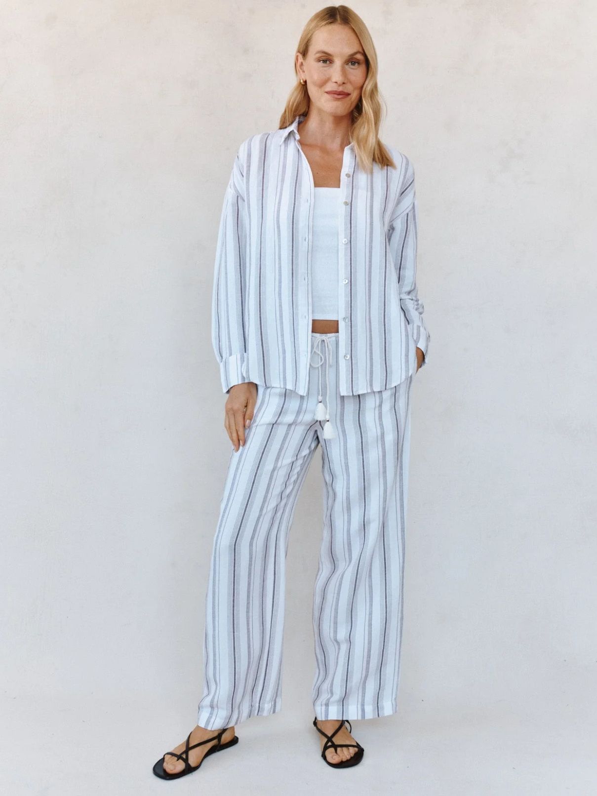 Bella Dahl Oversized Clean Shirt in Rosewood Stripe
