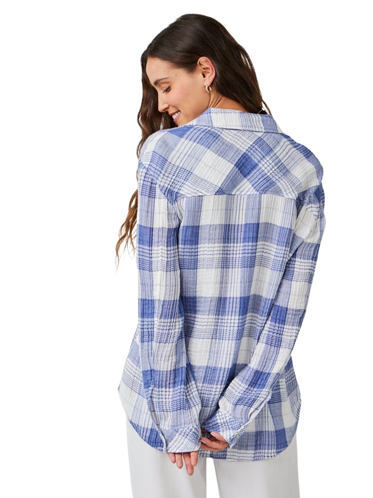 Bella Dahl Oversized Shirt in Pacific Blue Plaid