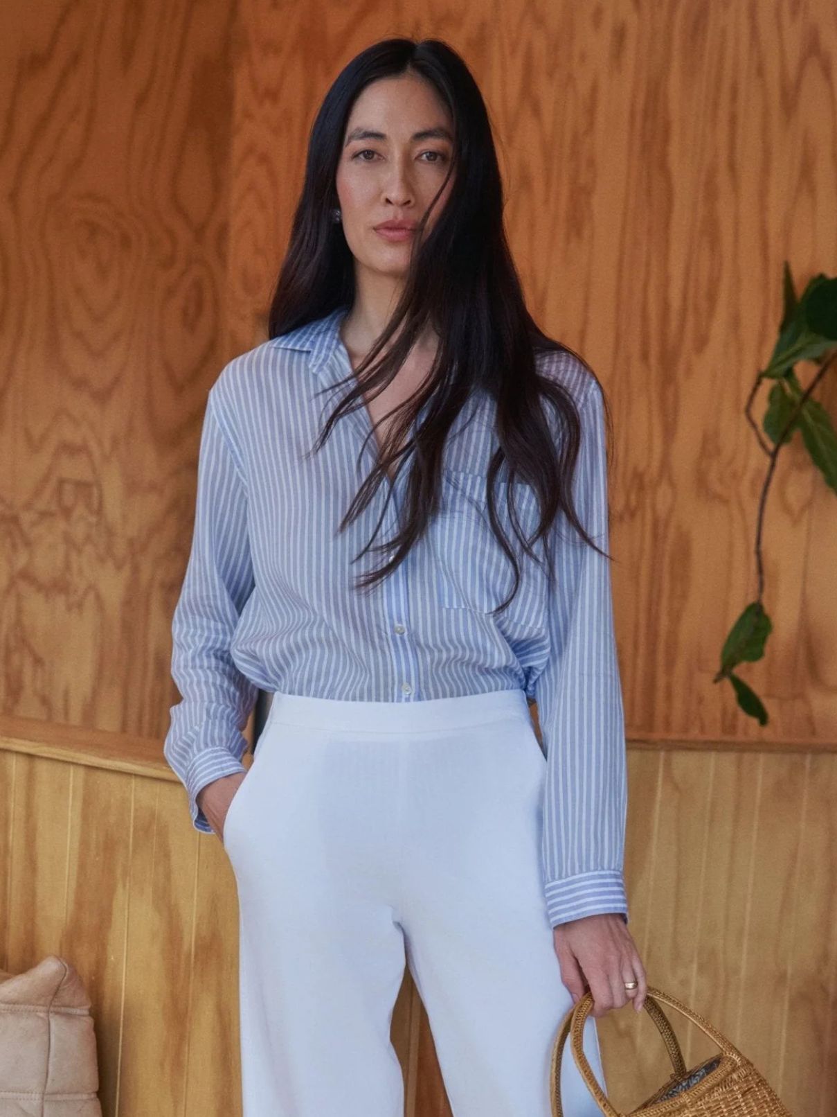 Bella Dahl Oversized Split Shirt in Provence Peri Stripe