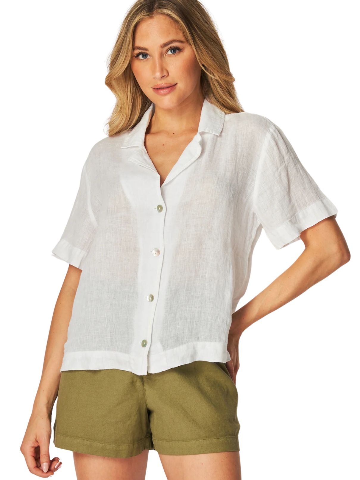 Bella Dahl S/S Flowy Button Top in White