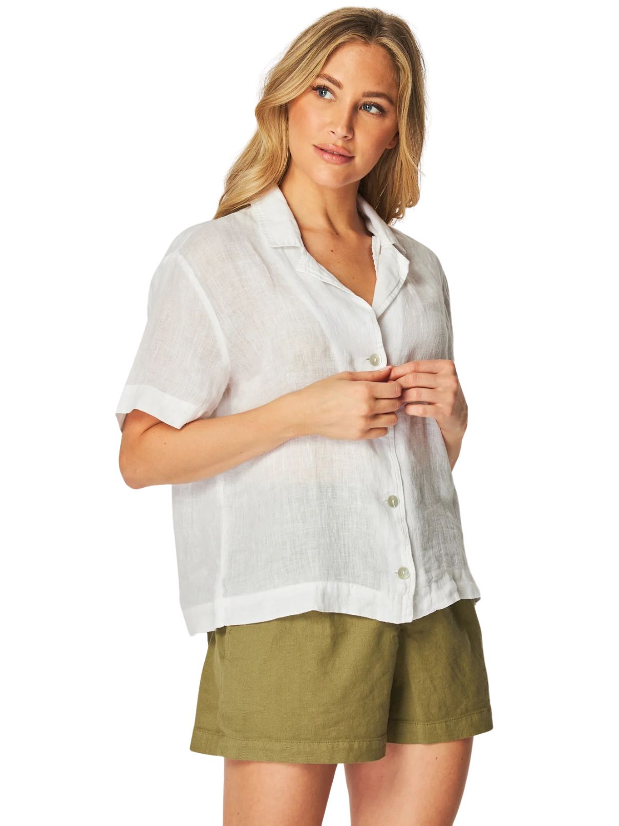 Bella Dahl S/S Flowy Button Top in White