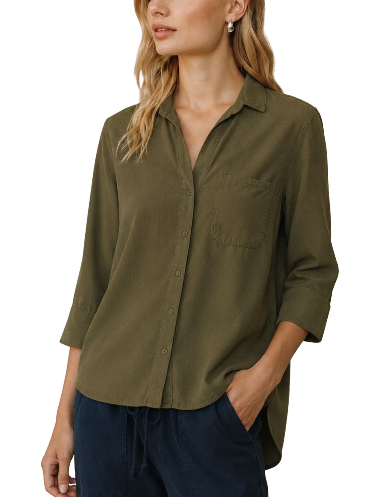 Bella Dahl Shirt Tail Button Down in Olive Night
