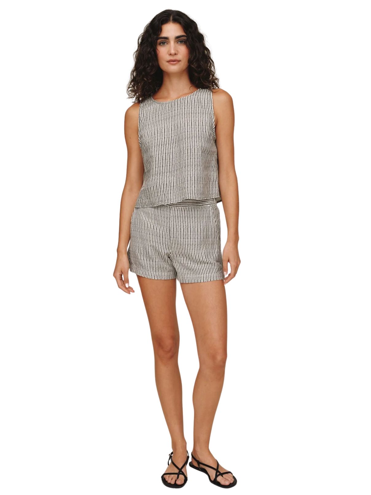 Bella Dahl Sleeveless Boat Neck Split Back Top in Hatch Stripe