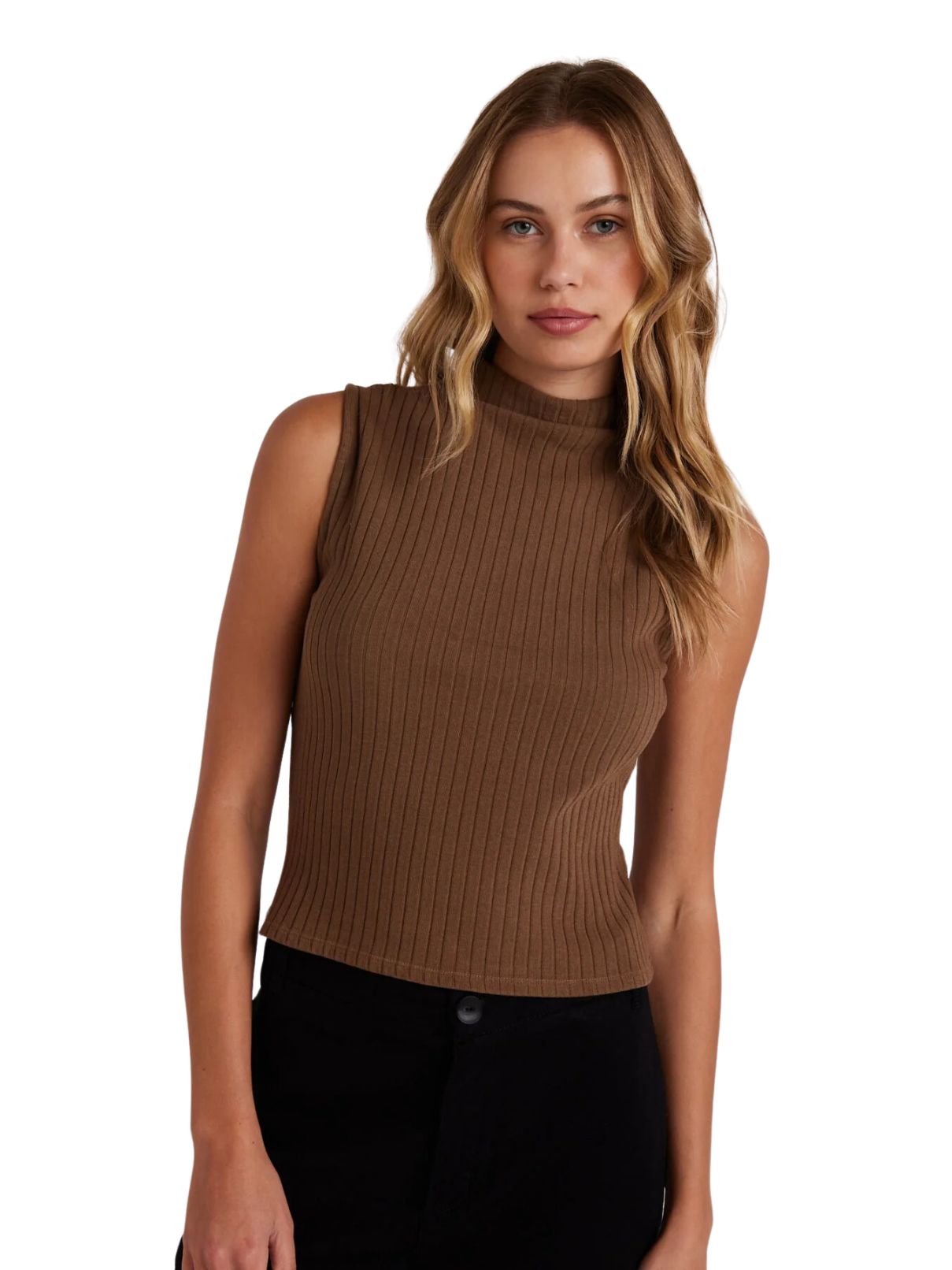 Bella Dahl Sleveless Mock Top in Olive Bronze