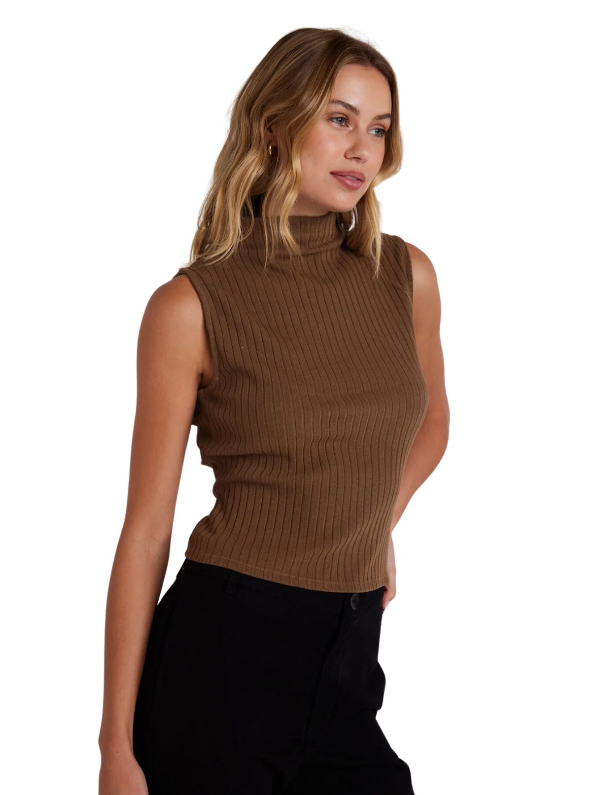 Bella Dahl Sleveless Mock Top in Olive Bronze