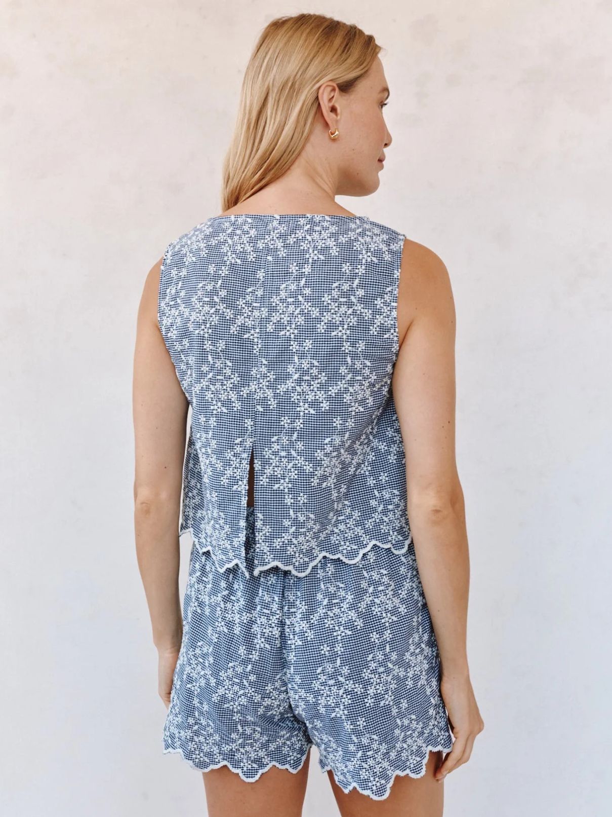 Bella Dahl Split Back Tank in Floral Gingham