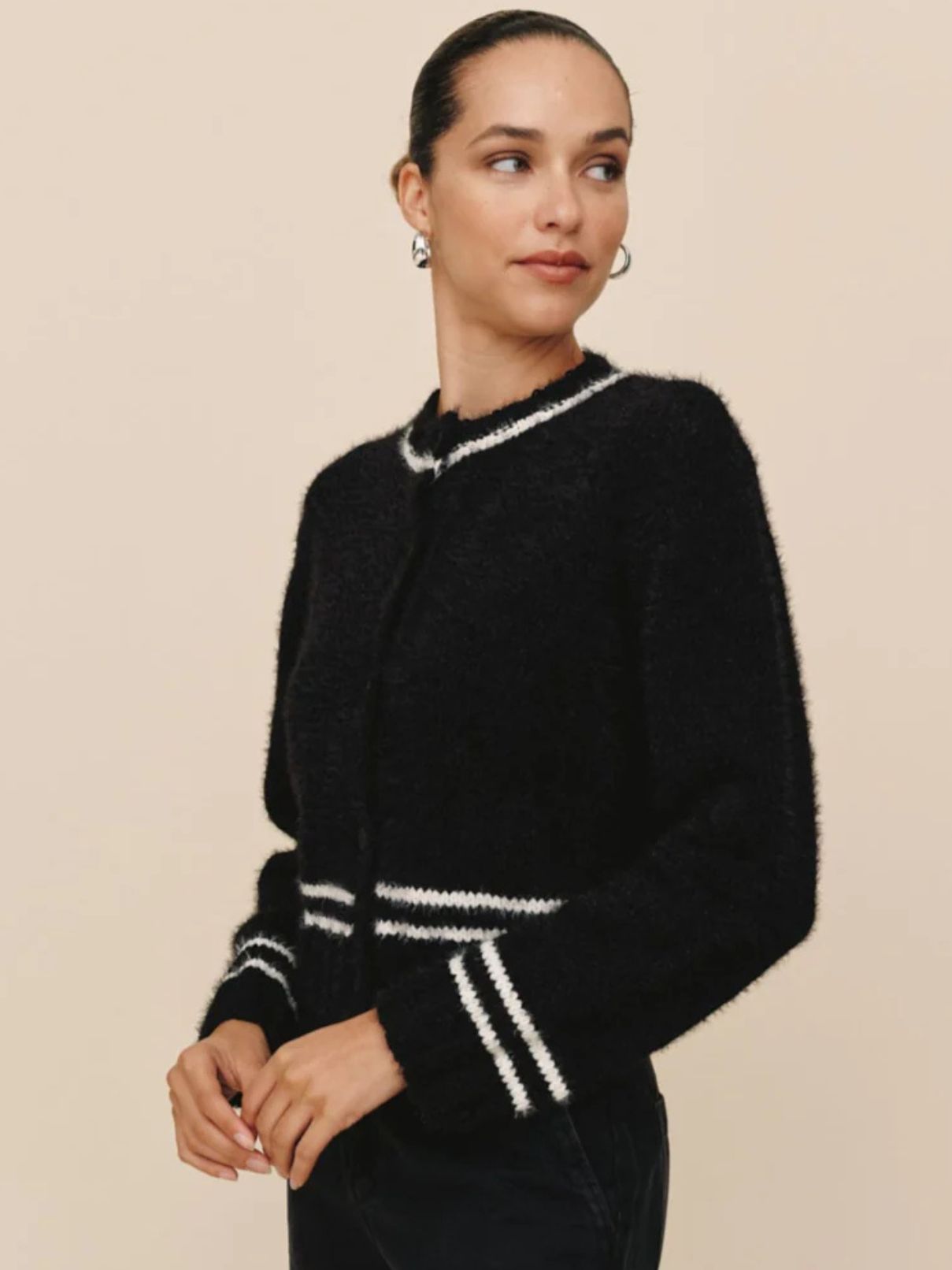 Bella Dahl Stripe Cardigan Sweater in Black