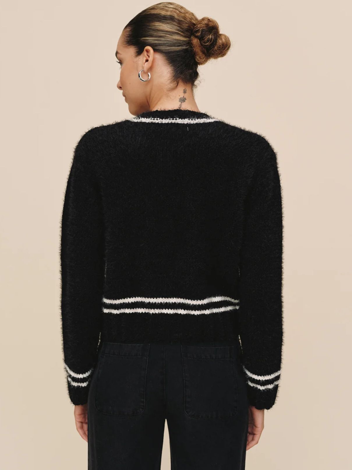 Bella Dahl Stripe Cardigan Sweater in Black