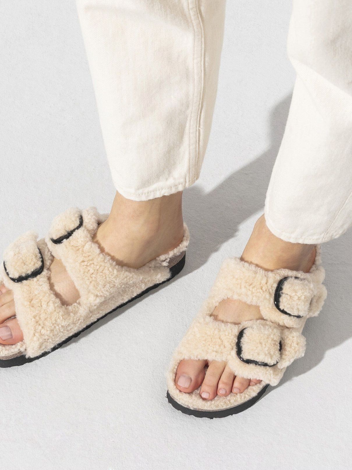 Birkenstock Arizona Platform in Teddy Shearling Eggshell
