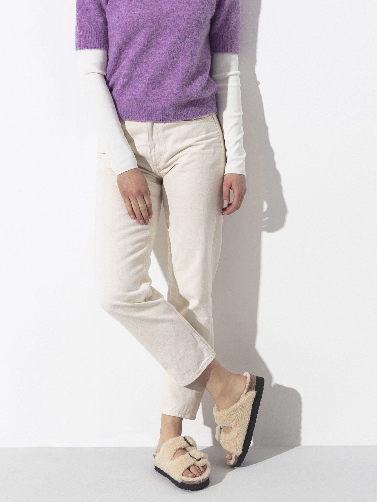 Birkenstock Arizona Platform in Teddy Shearling Eggshell